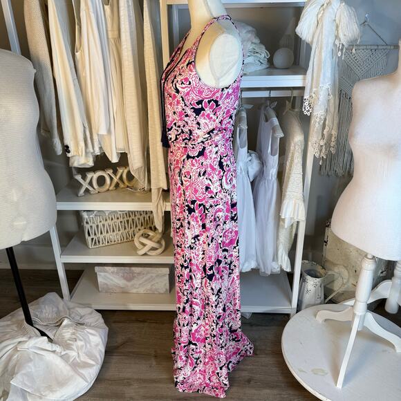 Cynthia Rowley women’s sz. Small white pink blue halter maxi dress summer #4005 - Picture 2 of 9